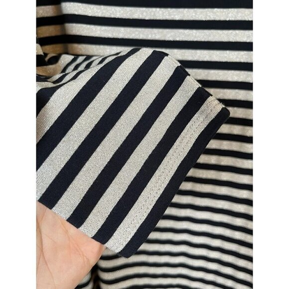 Michael Kors Top Women XL Black Striped Coastal Shimmer Neutral Capsule Office - Picture 3 of 11